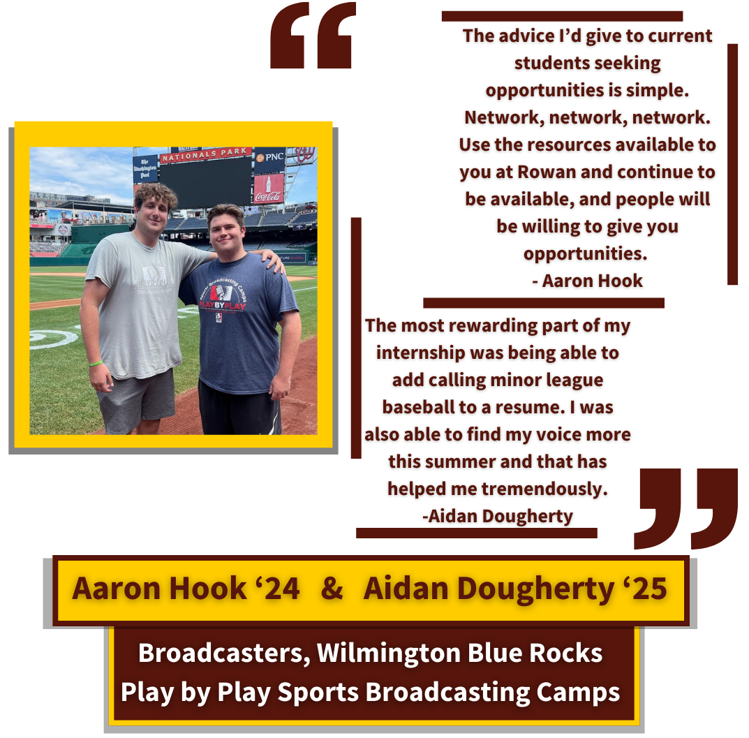 Aaron Hook '24 and Aidan Doughtery '25 - Broadcasters, Wilmington Blue Rocks Play by Play Sports Broadcasting Camps