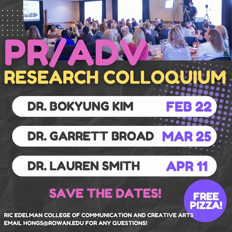 Flyer for Public Relations & Advertising Colloquium on 2/22, 3/25 & 4/11