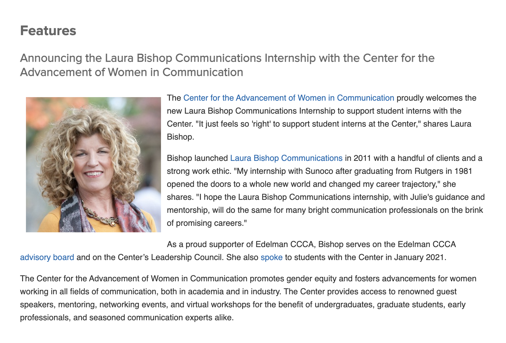 Laura Bishop announces new Laura Bishop Communications Internship 