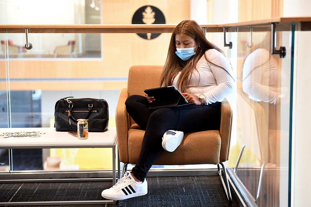 Student in library